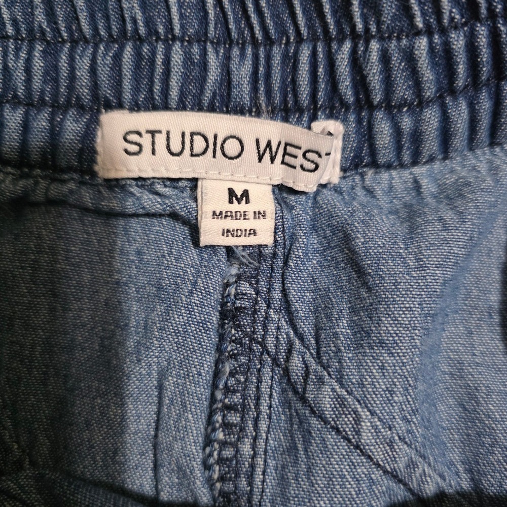 Studio West Women M Blue Medium Wash Denim Midi Godet Panel Skirt 86359 - Picture 7 of 10